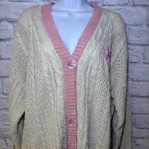 Taylor Swift Inspired Lover Cardigan Womens Size MD/LG Oversized Knit White/Pink